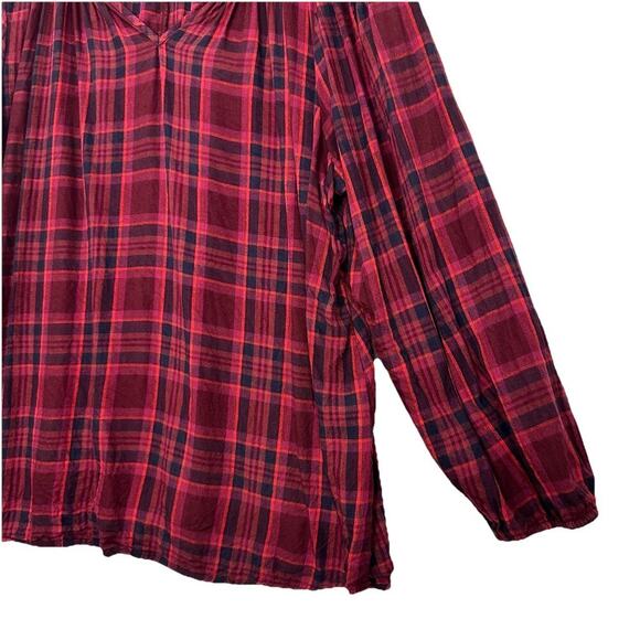 Lane Bryant Top Women 22 Red Plaid Long Sleeve Rayon Cottage Boho Peasant Preppy - Picture 4 of 11